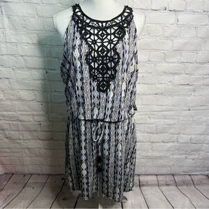 WHBM Sleeveless Crochet Bib Print Knit Dress Large